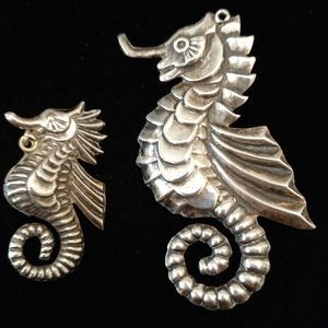 Vintage Early Mexico Sterling Seahorse Brooches